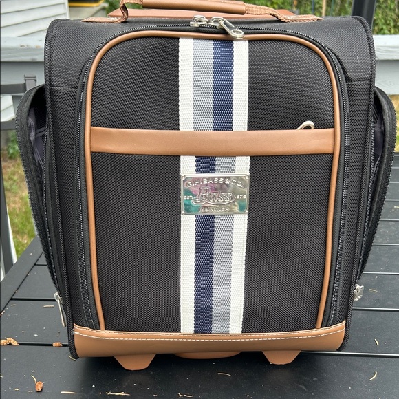 Bass Handbags - Bass Black and Brown Travel Bag with Striped Accent